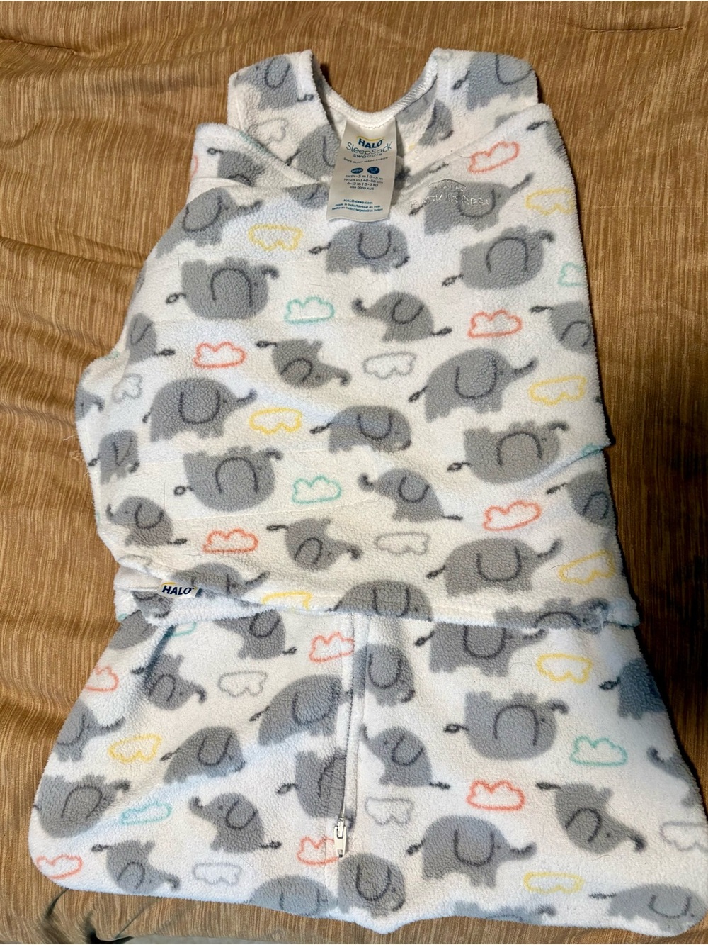 Halo Fleece Gray Elephant SleepSack Swaddle NB / 0-3mo